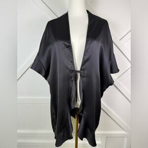 NWT Victoria's Secret Black Satin Kimono Robe Wrap Cover Up One Size OS